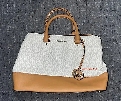 Michael Kors Handbag Brown White Leather With Gold Logo Strap Included • $39.99