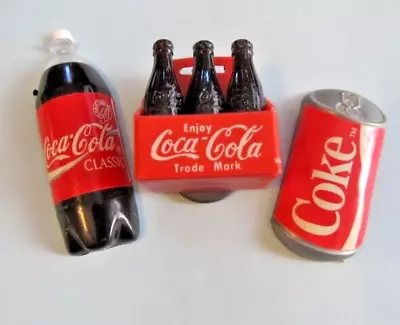 3 VINTAGE ~ COKE / Coca-Cola Fridge Magnet ~ 6 Pack Bottles / 2 Liter / Coke Can • $6