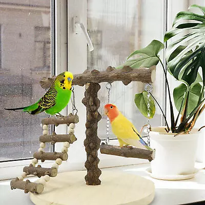 Bird Play Stand Cockatiel Playground Parrot Wood Perch Gym Toy Swing With Ladder • $29.83