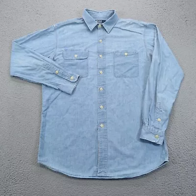 VTG Polo Ralph Lauren Shirt Mens Medium Denim Chambray Dungaree Work Wear Light • $39.95