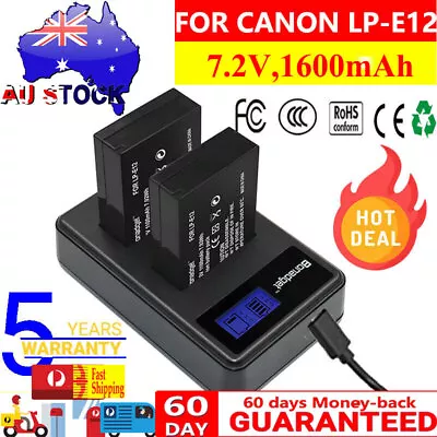 2X 1600mAh LP-E12 LPE12 BATTERY + LCD Dual Charger For Canon EOS M M2 M10 100D • $28.99