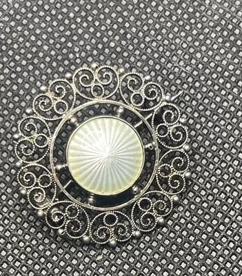 Marius Hammer Norway Enamel  Guilloche Brooch 925Silver • £60.24