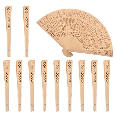 $21.04 • Buy  12 Pcs Folding Fan Openwork Chinese Sandalwood Japanese Hand Vintage Miss