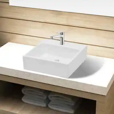 Bathroom Wall Counter Square Hand Wash Basin Ceramic Vanity Sink Faucet Hole • $86.95