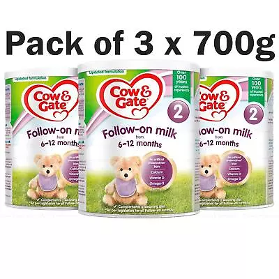 Cow&Gate Stage 2 Follow On Milk 6-12Months Formula Powder Substitute Pack 3x700g • £29.99