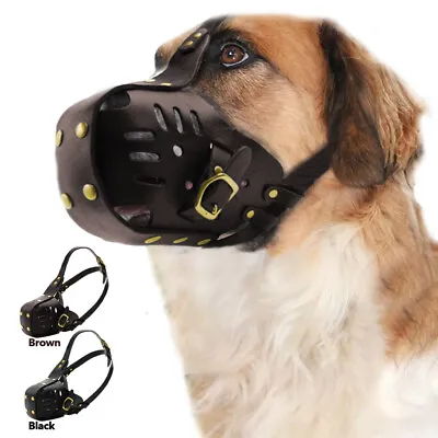 £34.79 • Buy Leather Dog Muzzle Mouth With Adjustable Loop Anti Barking Biting Chewing Boxer