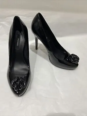 Jaeger Black Patent Leather Hidden Platform Court Shoes. Size 5. Worn Once. • £5.99