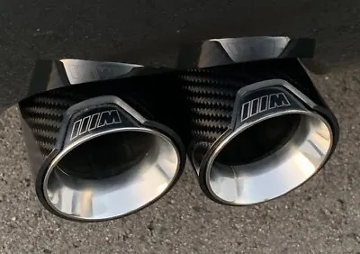 BMW Carbon Fiber Silver Exhaust Tips For Twin Exit F Cars  1 2 3 4 5 Series • £99