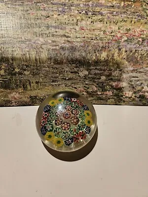 Vintage Millefiori Art Glass Paperweight Flowers Colorful Dome Shaped 3  • $0.99