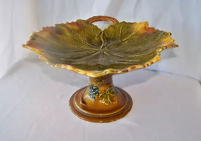 Majolica Maple Leaf Compote W Handle & Grape Decoration • $50