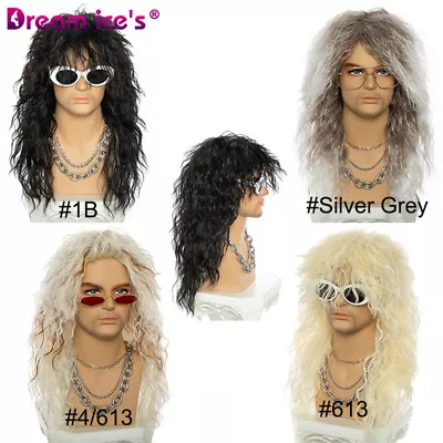 Men's Long Curly Synthetic Wavy Hair 80s Punk Rock Wigs Cosplay Wigs Party Wig • $21.99