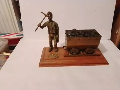 Brass Miner & Coal Truck Display On Wooden Base • £12.99