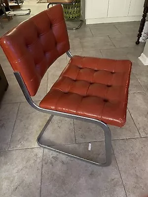Mid Century Modern Robert Haussmann Leather Chair Knoll Studios Barcelona Style • $295