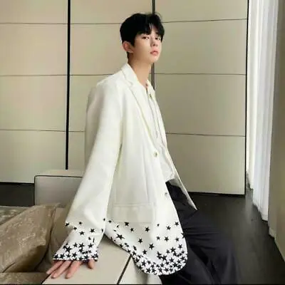 $56.09 • Buy Men's Youth 2022 Korean Fashion Lapel Stars Printed Blazer Jacket Outwear Coat