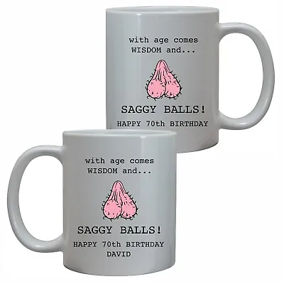 70th Birthday Mug With Age Comes Wisdom Rude Funny Personalised Gift For Him/men • £10.95