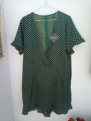 $12.20 • Buy BNWT Zaful Bottle Green Polka Dot Playsuit Size 3XL Frill Sleeves (D93)