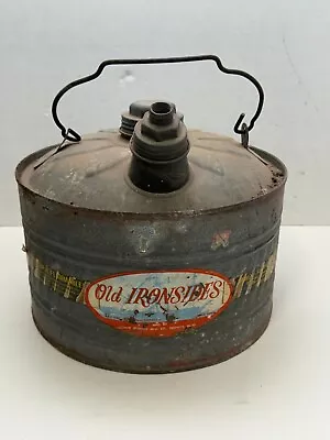 VTG Old Ironsides 2-1/2 Gallon Car Gas Can Kerosene Galvanized Tin Station • $26.97