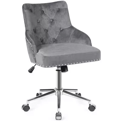 Velvet Office Chair Tufted Upholstered Swivel Computer Desk Chair W/ Nailed Trim • $109.99