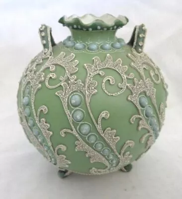 Ornate Nippon Japan Porcelain Handled Footed Vase MORIAGE Hand Painted • $9.99