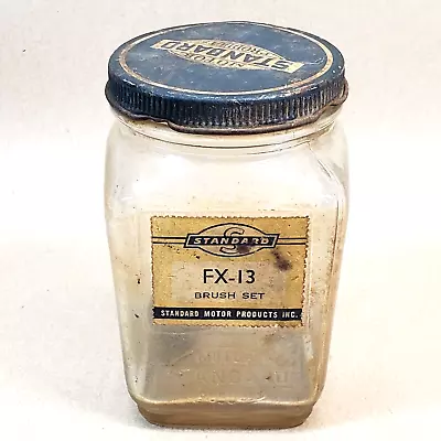 STANDARD Motor Products Display Glass Jar W/Brush Set Label Brush & Lid Vintage • $19.95