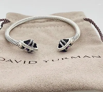 David Yurman .925 Sterling Silver Cable Wrap Amethyst With Diamonds Bracelet • $369.99