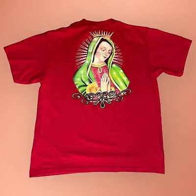 Vintage Y2K Virgen De Guadalupe T-Shirt Mens Large Double Sided Graphic Red • $14.99