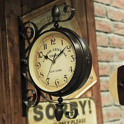£20.95 • Buy Large Hanging Wall Clock Double Sided Crand Central Station Clock Outdoor Garden