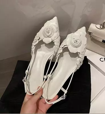 Womens Leather Slingback Shoes Vintage Rose Flower Sandals Party Wedding Pumps • $55.43
