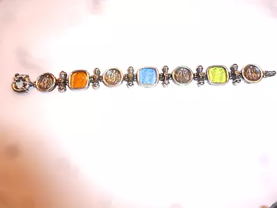 Flli Menegatti Sterling Silver + 18k 8  Venetian Glass Intaglio Bracelet • $325