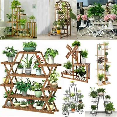 Wood/Bamboo/Metal Plant Stand Flower Rack Shelf Multi Tier Corner Garden Stand • £19.99