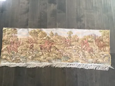 Antique Woven Tapestry French Hunt Scene MADE IN BELGIUM 21”X 55” • $49.99