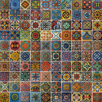 100 CERAMIC TILES  Assorted 2x2 Mexican Handmade Handpainted Clay Tile • $49