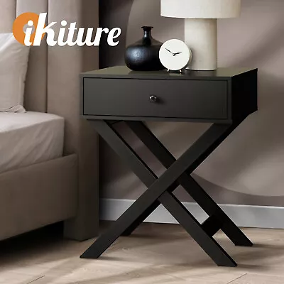 Oikiture Bedside Table Drawer Side Table Black Bedroom Storage Cabinet Furniture • $65.90