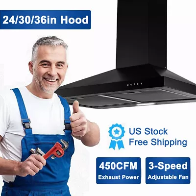 24  30  36  Wall Mount Range Hood Kitchen Stove Vent Black W/LED 3-Speed Fan New • $158.99