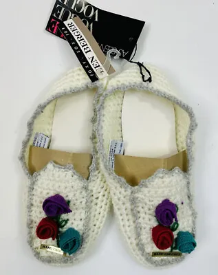 NOS VTG 80s Crochet Knit House Shoes Slippers Moccasins Cottagecore Coquette • $44.49