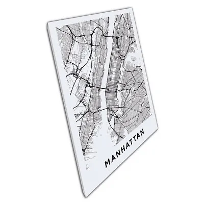 £15.98 • Buy Black And White Illustrated Map Of Manhattan New York Wall Art Print On Canvas
