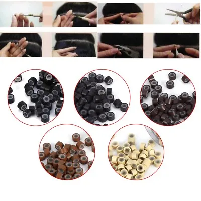 1000pcs Silicone Micro Ring Link Crimp Loop Beads Feather Hair Extension ABE • $9.82