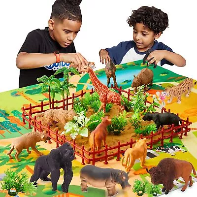 BUYGER Large Size Jungle Wild Animal Figures Toys Set Realistic Zoo Safari • £35.99