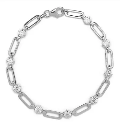 QVC Diamonique Flat Link Bracelet Sterling Silver BNIB - Birthday Gift £48 • £19.99