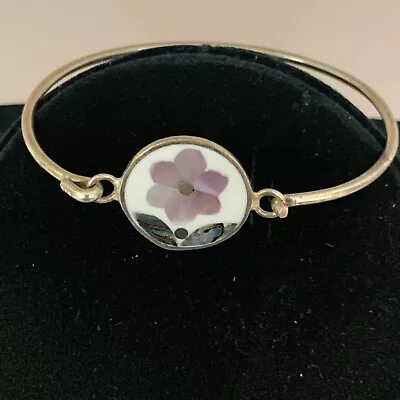 Vintage Alpaca Mexican Silver Bangle Bracelet Abalone & Mother Of Pearl Inlay • $9.99