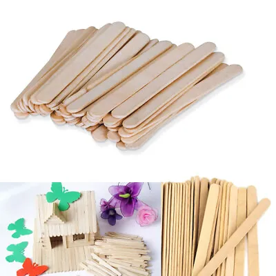 100 Pcs Natural Wood Popsicle Sticks Wooden Craft Sticks Wax 4-1/2  X 3/8  New • $6.99