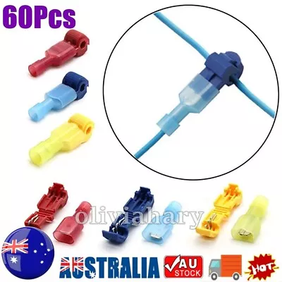 60Pcs T-Tap Electrical Wire Crimp Terminals Quick Splice Cable Connectors Kit AU • $7.21