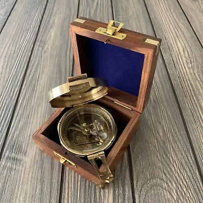 Brass Brunton Military Compass Wooden Box Antique Collectibles Wedding Gift • $41.21