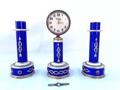 Faberge 14k Gold Diamond Ruby Enamel Clock & Pair Of Candle Sticks 570 Gr • $17950