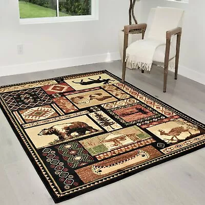 Cabin Rugs Geometric Carpet Fish/bear Decor/lodge Wilderness Western Design Rugs • $85.99