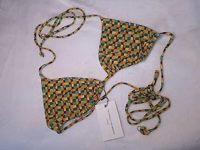 NWT Faithfull The Brand Size 8 Marzia Bikini Top Rio Green Gold Check Long Strap • $35