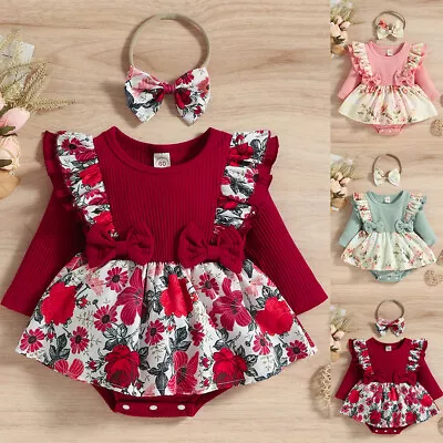 Newborn Baby Girl Clothes Infant Romper Floral Jumpsuit Dress Outfit Playsuit UK • £9.59