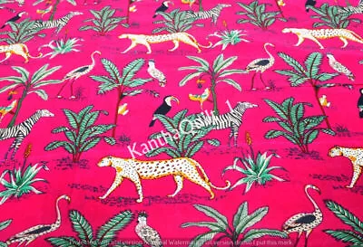 Indian Handmade Fabric Animal Cotton Hand Block Print Voile Running Craft 5 Yard • $80.68