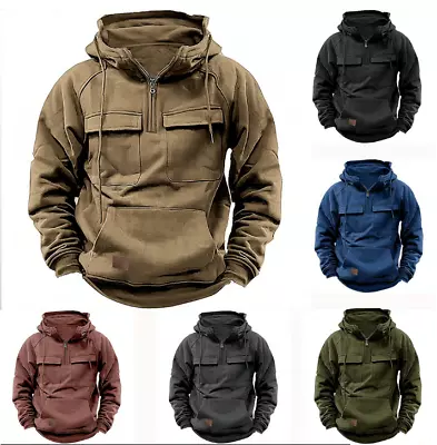 Men Tactical Sweatshirt Quarter Zip Cargo Pullover Hoodies Outdoor Winter Jacke • $31.59