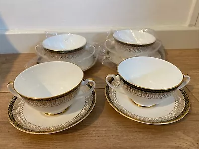 4 X Royal Grafton Majestic Green Soup Coupes Bowls And Stands Saucers • £39.95